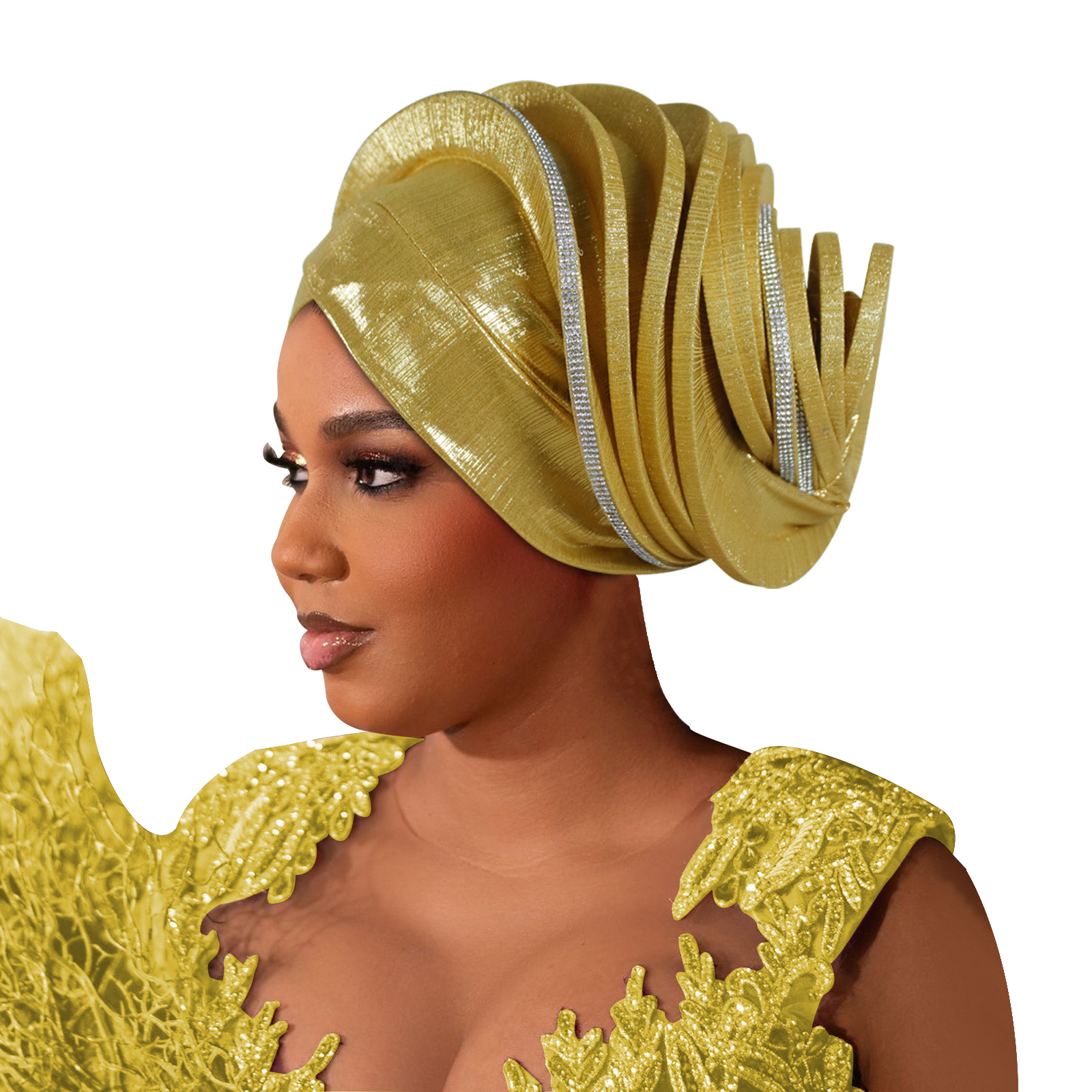 Turban africain préformé en diamant pour femme, coiffe nigériane de mariage, auto-gele, accessoire de tête pour fête, chapeau