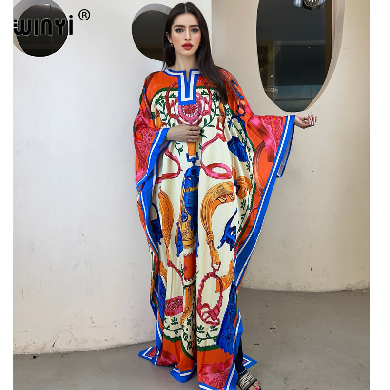 WINYI haute qualité robes musulmanes pour femme robe maxi imprimé fleuri caftan abaya dubaï luxe été bohème robe de soirée