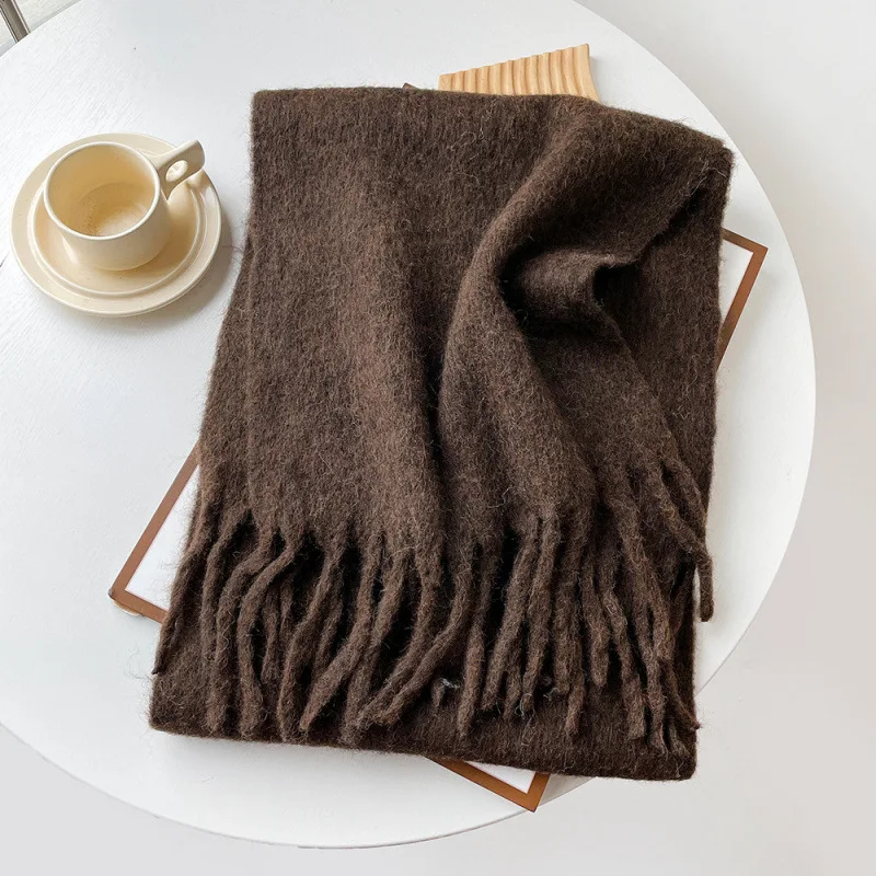 Écharpe en Mélange de Laine Polyvalente pour Femme et Homme, Châle Thermique Doux, Couleur Unie, Simple, Automne et Hiver