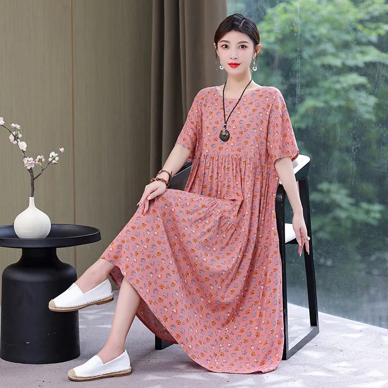 Injfur s-Robe longue en coton à imprimé floral pour femmes, grande taille 6XL, vêtements pour mères, robes maxi décontractées coréennes, été, nouveau