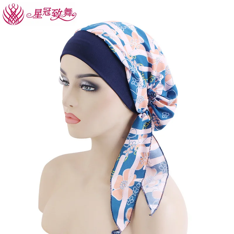 Foulard élastique à large bande imprimé Boho, bonnet de nuit Turban et bandeau pour cheveux pour femmes