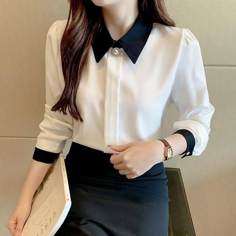 Femmes printemps automne Style Blouses chemises dame décontracté à manches longues col rabattu haut Blouse