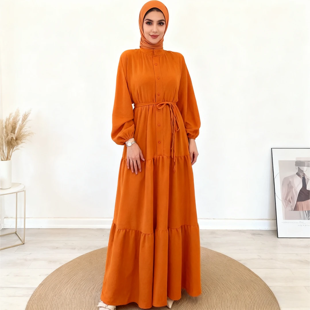 Eid femmes musulmanes Robe Abaya solide simple boutonnage fête Jalabiya Ramadan robes longues robes Largos caftan arabe longue Robe