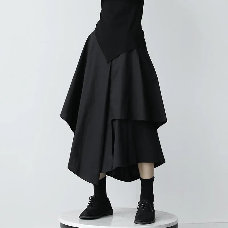 Femmes jupes noires japonais gothique irrégulière taille haute jupe plissée pantalon pour femmes Vintage Cargo jupes femmes vêtements dames
