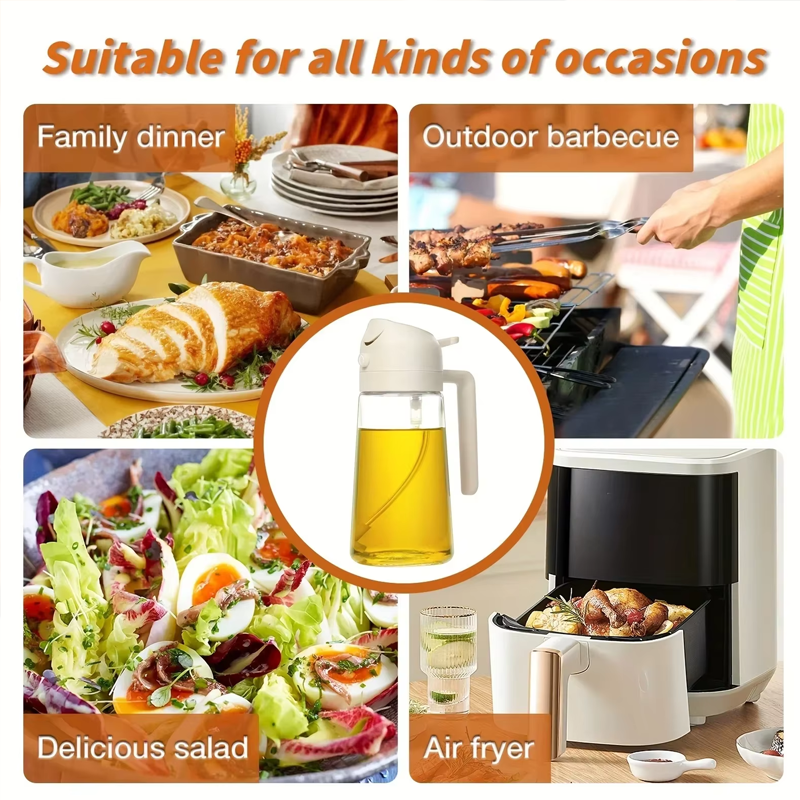 Bouteille pulvérisateur d'huile d'olive en verre 600 ml, pulvérisation et versement deux-en-un, idéale pour salades, steaks, sauces de cuisson