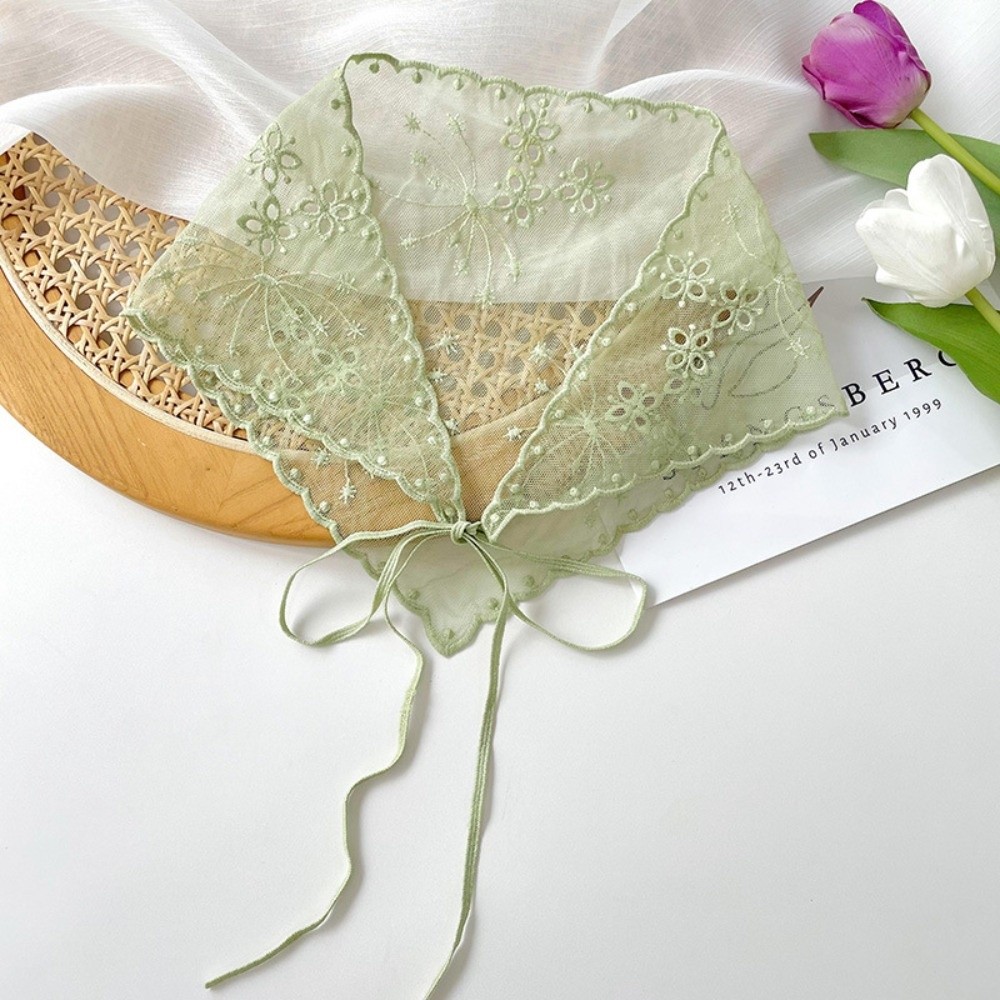 Foulard Cheveux Décontracté Vintage en Dentelle Florale, Écharpe Fine et Mignonne, Style Chic Bohème, Bandanas Blancs pour Femme, Style Champêtre