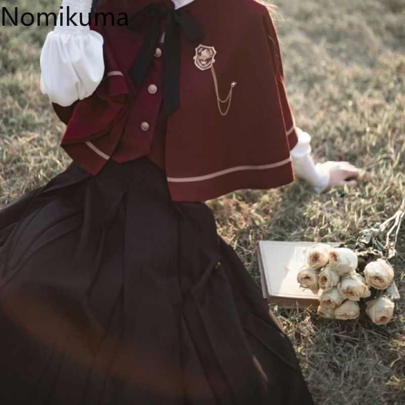 Femmes vêtements lâche cape gilet japonais mignon châle vestes 2025 Ropa Mujer japonais mignon culture hauts col rond pansement réservoirs 63i540