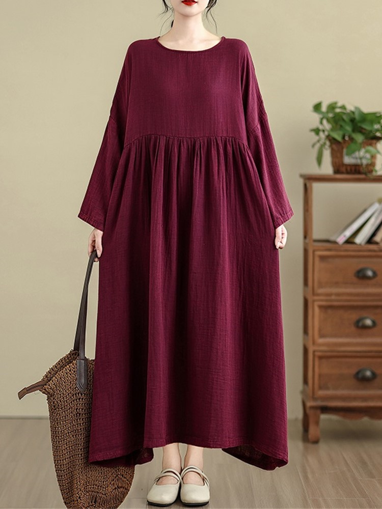 Manches longues surdimensionné coton vintage floral nouveau dans les robes pour les femmes décontracté ample longue printemps automne robe vêtements élégants 2025