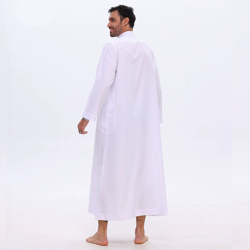 Vêtements islamiques pour hommes, robe longue blanche à manches longues, robe longue musulmane, abaya, kaftan arabe, col à boutons, thobe, jubba