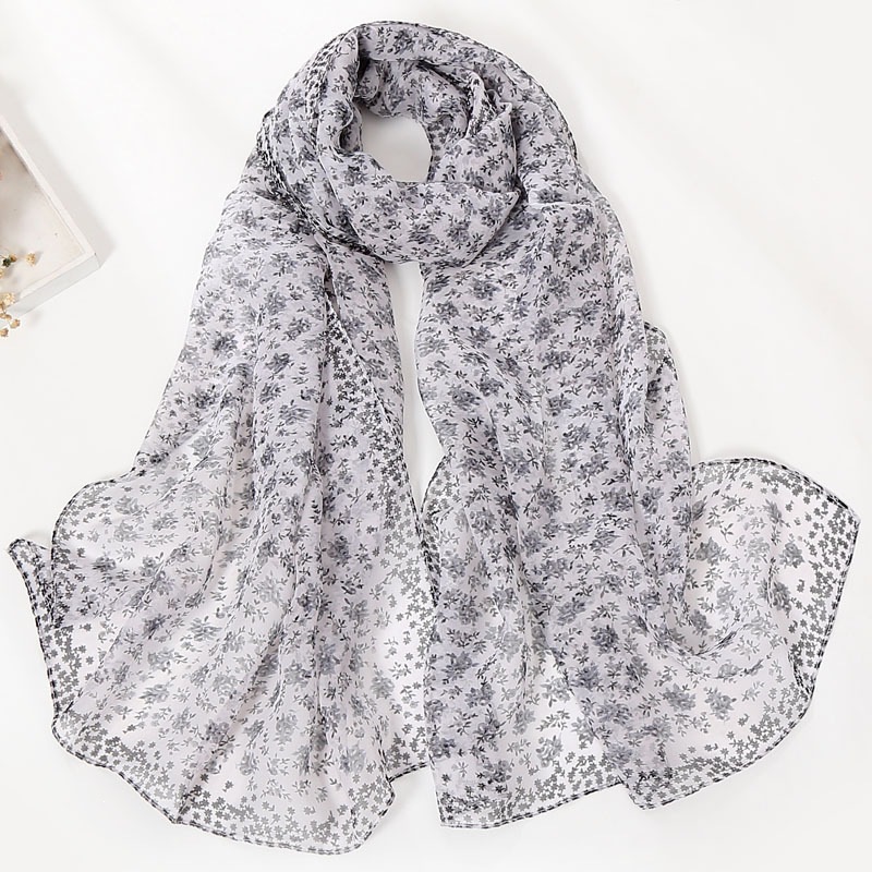 Écharpe florale pour femmes en georgette, style bohème, écharpe de cou, châle de plage, écharpe décorative pour toutes les saisons, foulard vintage.
