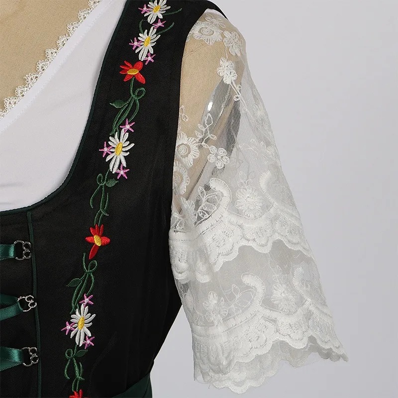 Oktoberfest Dirndl Costume de femme de chambre femmes broderie paysanne tablier dentelle ceinture cravate robe Festival adulte tracht irlandais bavière tenue