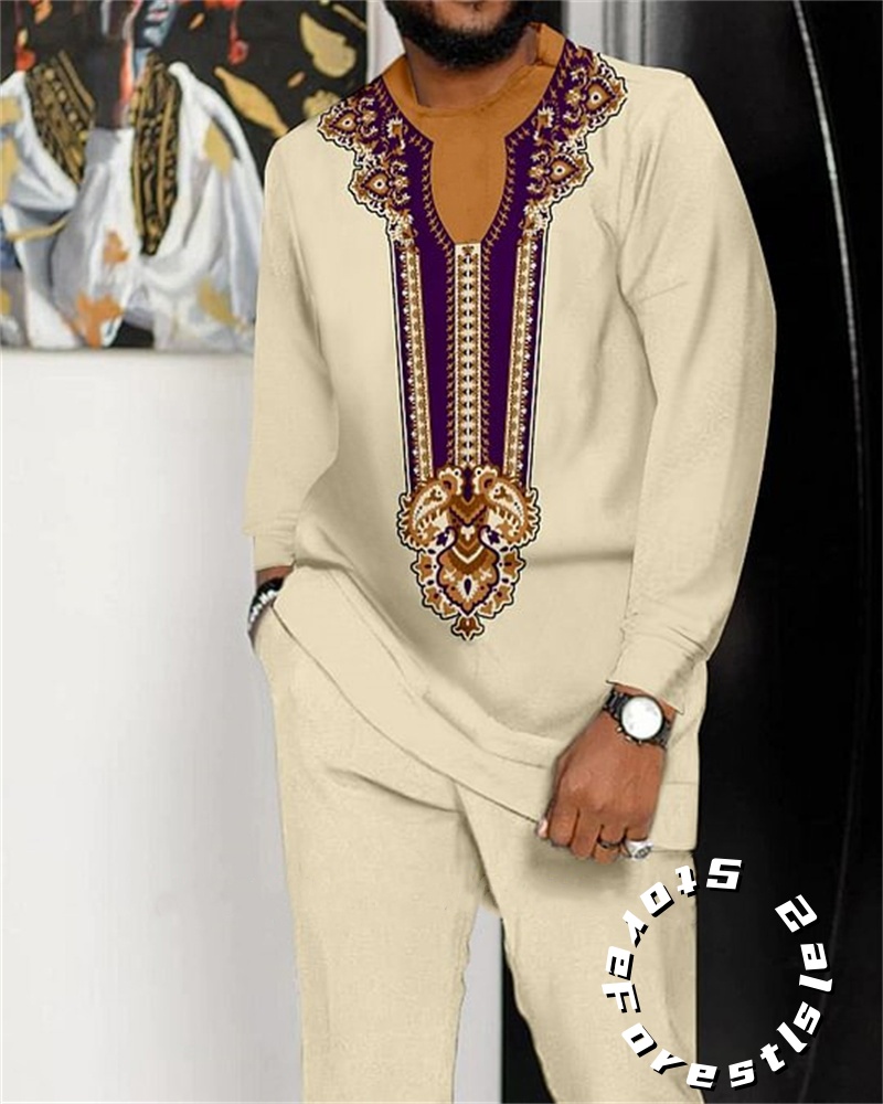 Ensemble de robe classique pour hommes, chemise à manches longues, tenue de marche décontractée, streetwear surdimensionné, FjOutfit, 2 pièces