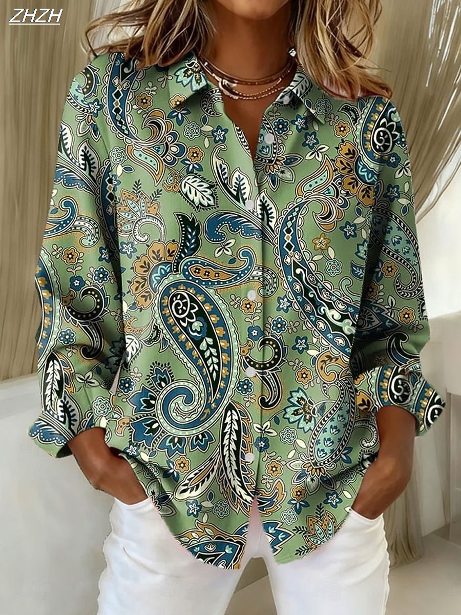 Chemise femme chemisier Paisley élégant élégant moderne à manches longues col de chemise hauts réguliers travail imprimé été printemps automne hiver