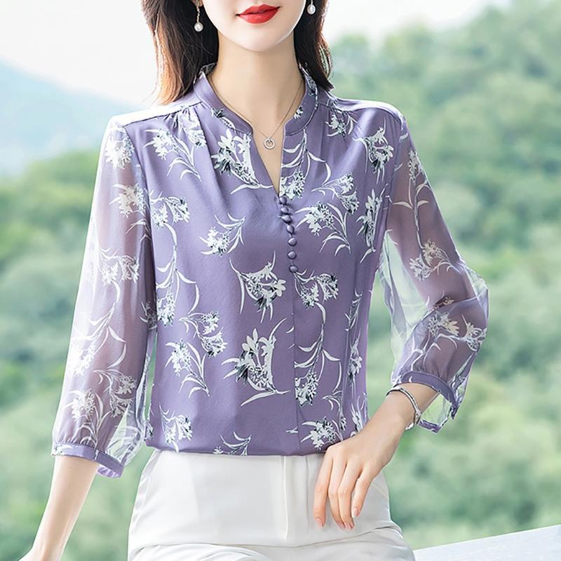 Chemise en mousseline de soie pour femmes, pull à la mode et Chic, haut à manches centrales, nouvelle collection été 2025