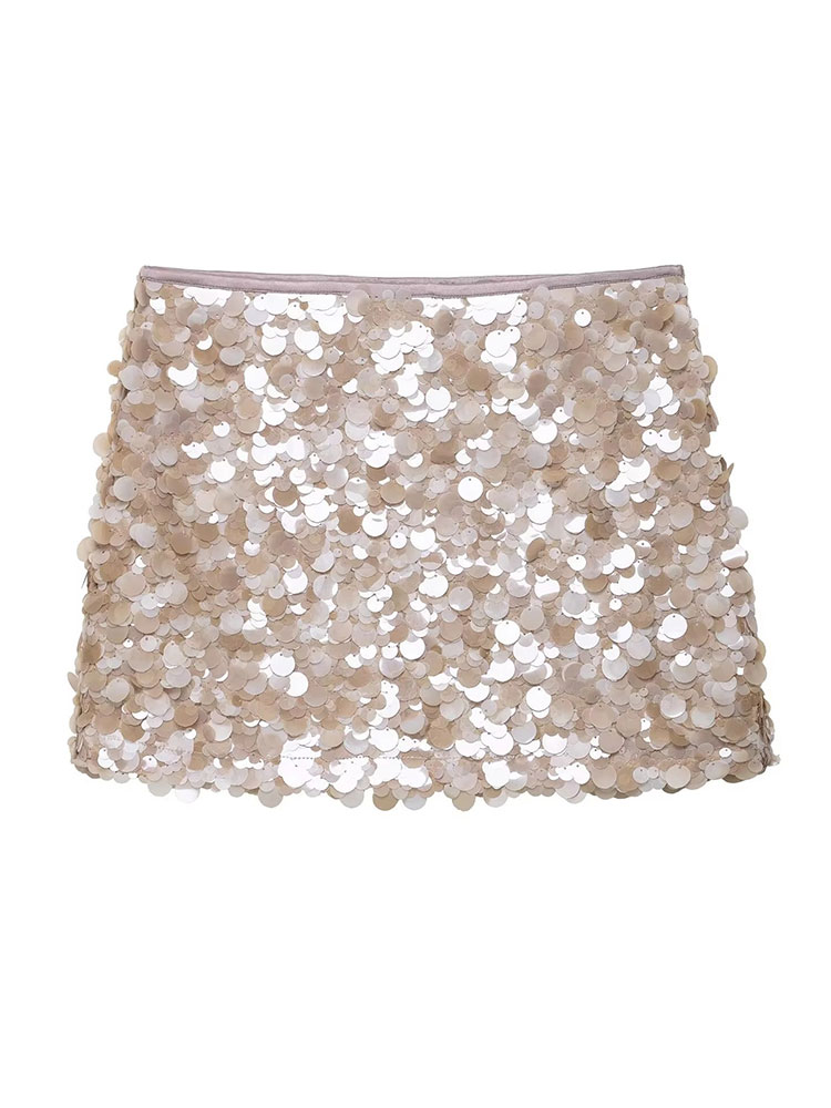 Jupe mini à sequins taille haute pour femme avec de grands détails en paillettes, 4 couleurs, jupe évasée scintillante pour les sorties nocturnes et les soirées
