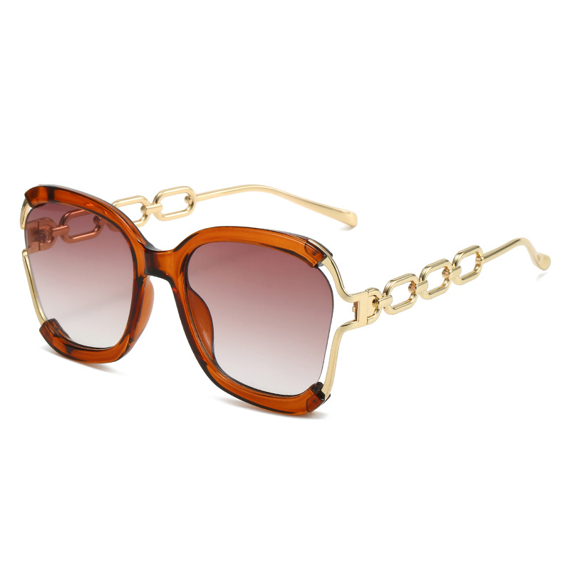 Lunettes de soleil carrées de luxe pour femmes, UV400, marque rétro, chaîne, monture métallique, lunettes de soleil d'été pour femmes
