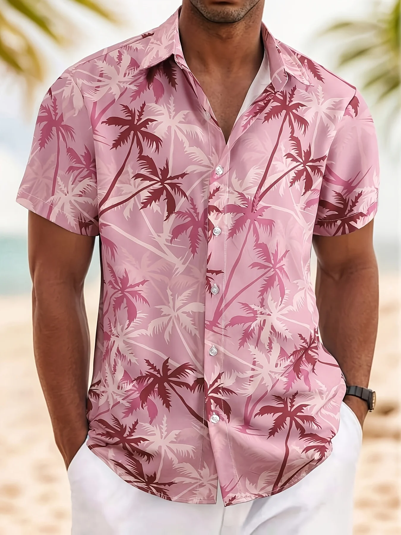 Nouvelle Chemise Hawaïenne Oversize Tendance Coréenne 2026 – Imprimé Palmiers Simples, Col Cubain, Hauts Aloha Décontractés d'Été