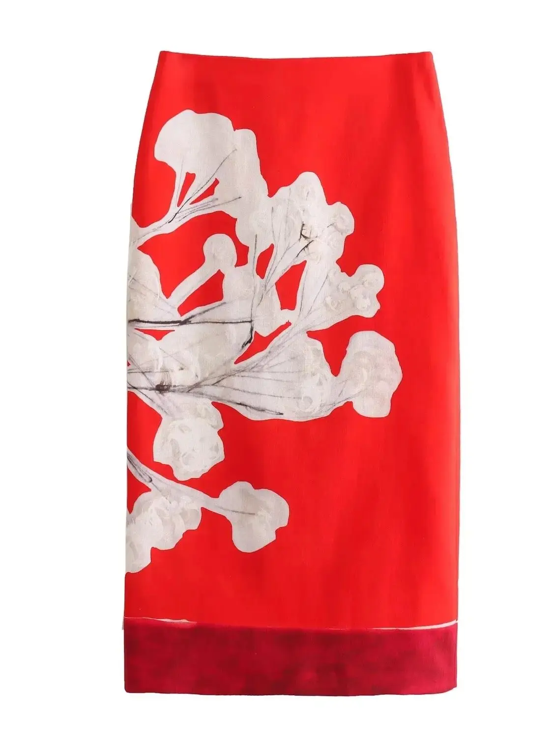 Jupe imprimée vintage taille haute pour femme Jupe MIDI tube droit mélange de lin pour femme
