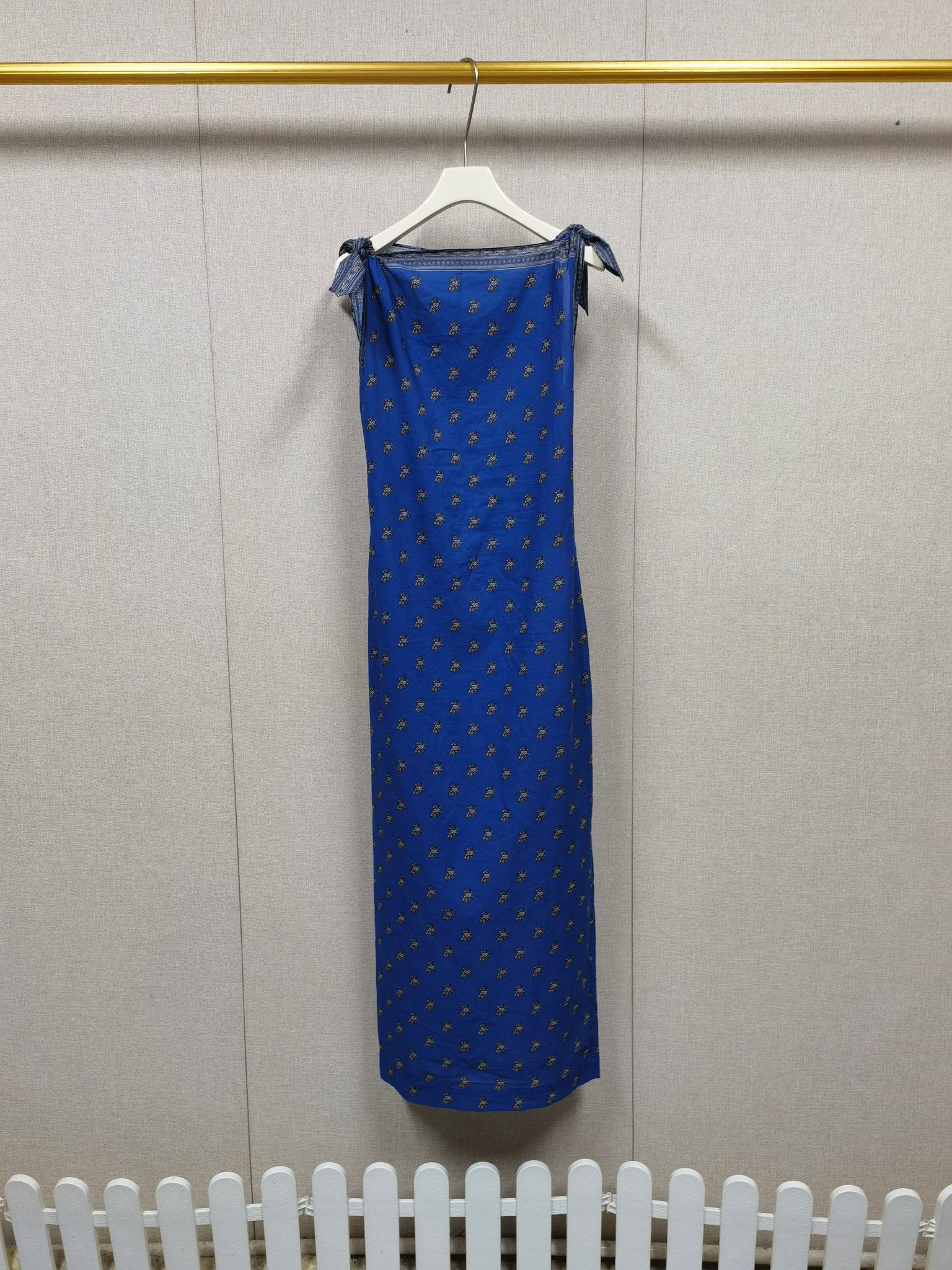 Robe longue trapèze en coton pour femme, imprimé rétro, taille nouée, sans manches, style vacances