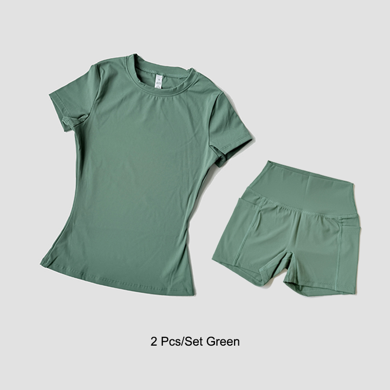 Ensembles de sport Fitness hanche-levage haut moulant à manches courtes course entraînement Shorts de gymnastique survêtements pour femmes combinaisons de sport respirantes