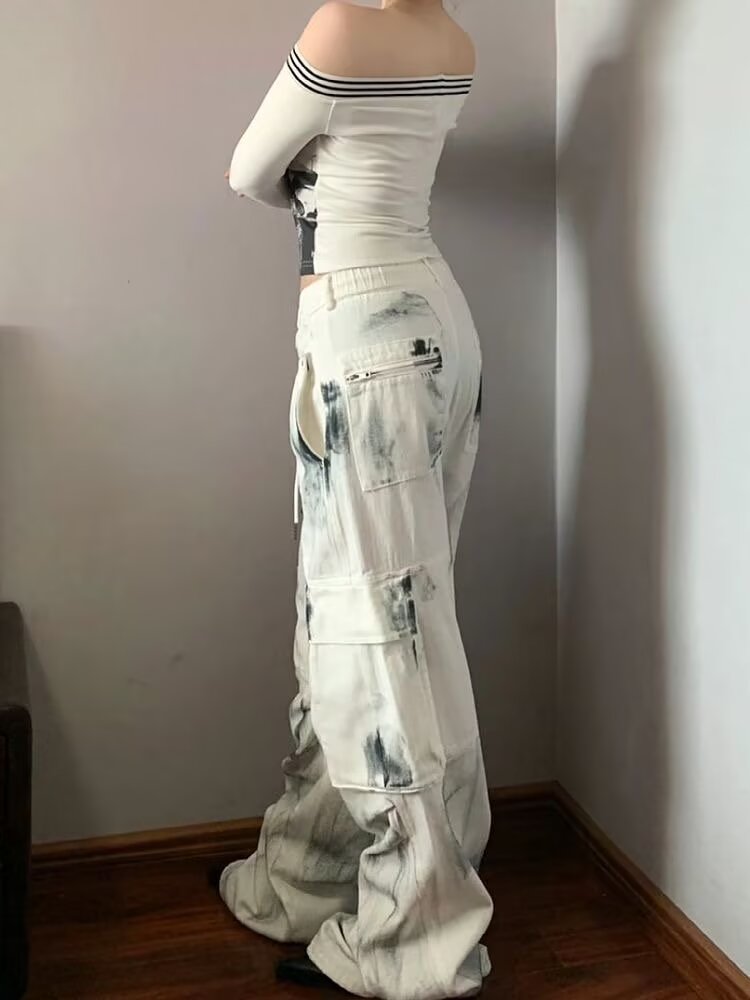 Femmes Jean large femmes Jean Span Shoujo fille Style Denim niveau blanc pantalon Jean Y2k Coquette femme vêtements taille haute pantalon