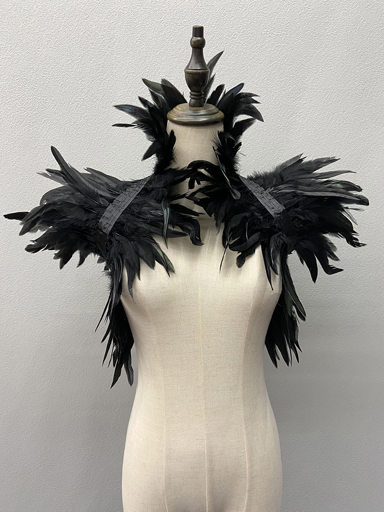 Châle haussements d'épaules en plumes naturelles pour femmes, enveloppes de plumes de luxe, cosplay d'Halloween noir, punk sexy, gothique