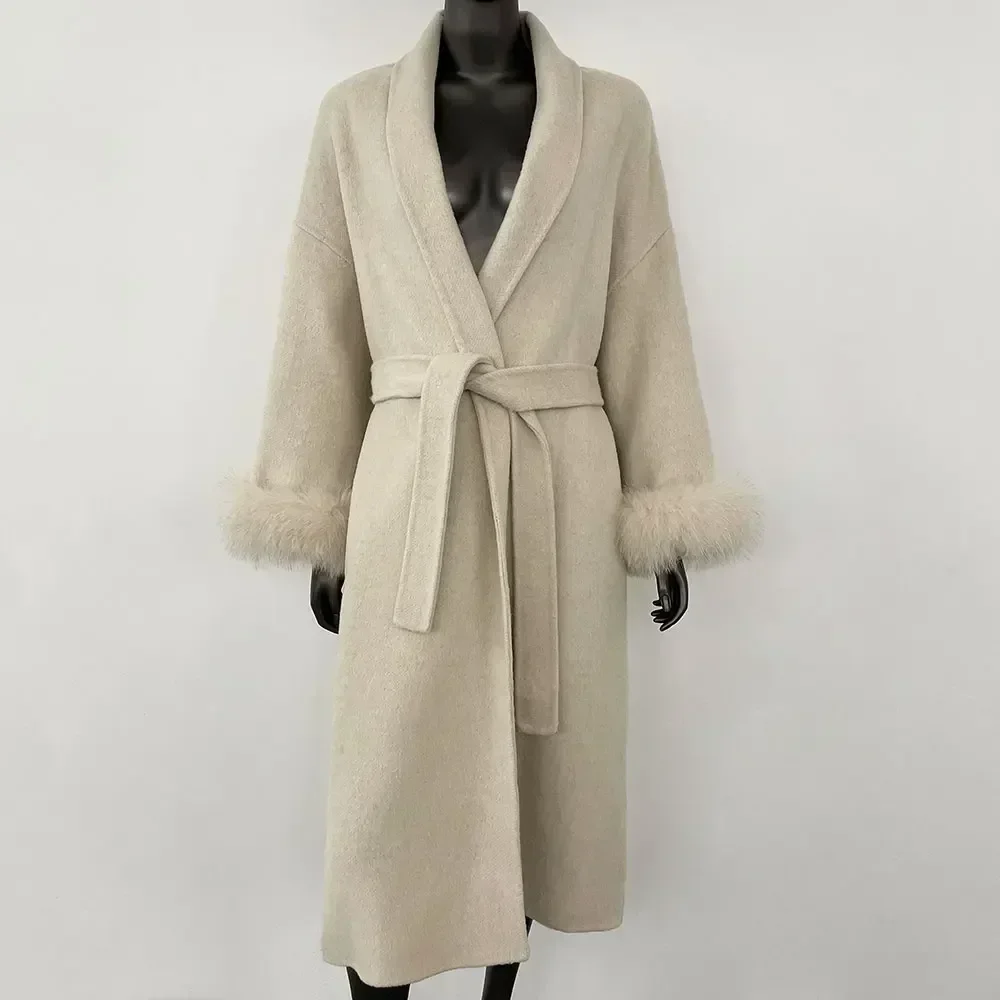 Tempérament d'hiver manteau en laine véritable court et Long poignets amovibles veste en fourrure de renard manteau en cachemire veste en laine Double face femmes