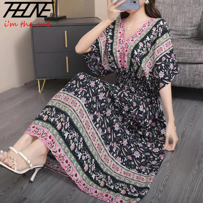 THBATHNE-Robe Indienne pour Femme, Tenue Éducative, Maxi, Longue, Décontractée, Plage, Coréenne, Florale, Coton, Lin, Été, Boho, Bohème