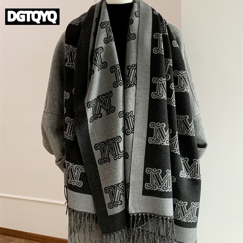 Écharpe douce et chaude Double face pour femme, châle thermique d'hiver, polyvalent et élégant, en Fiber de Polyester, avec lettres de luxe