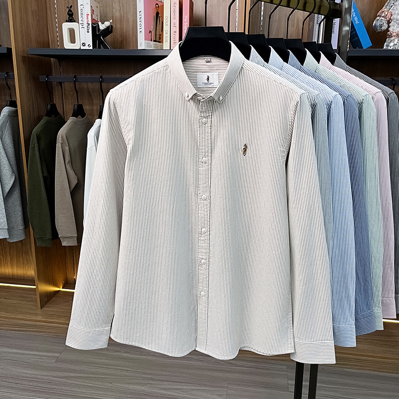 Marque de luxe 100% coton chemise à manches longues hommes rayures de mode haut de gamme pony broderie nouveau golf décontracté confort haut d'automne