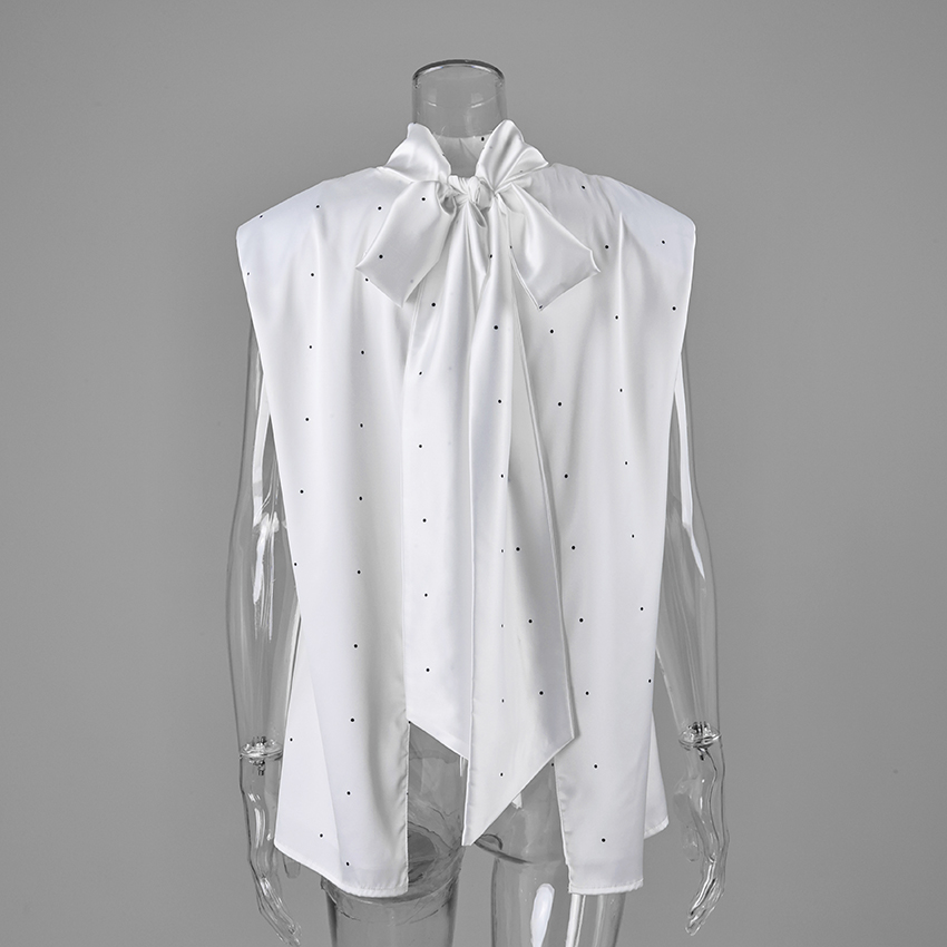 Linad Street Chic Débardeur Femme 2026 en Satin et Soie à Col Foulard, à Pois, Élégant, Décontracté d'Été, Dos Nu, à Lacets