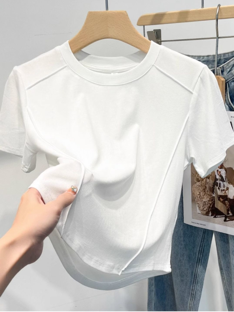 T-shirt manches courtes femme, blanc, en coton, polyvalent, Slim, Harajuku, haut court, tendance, été, 2026