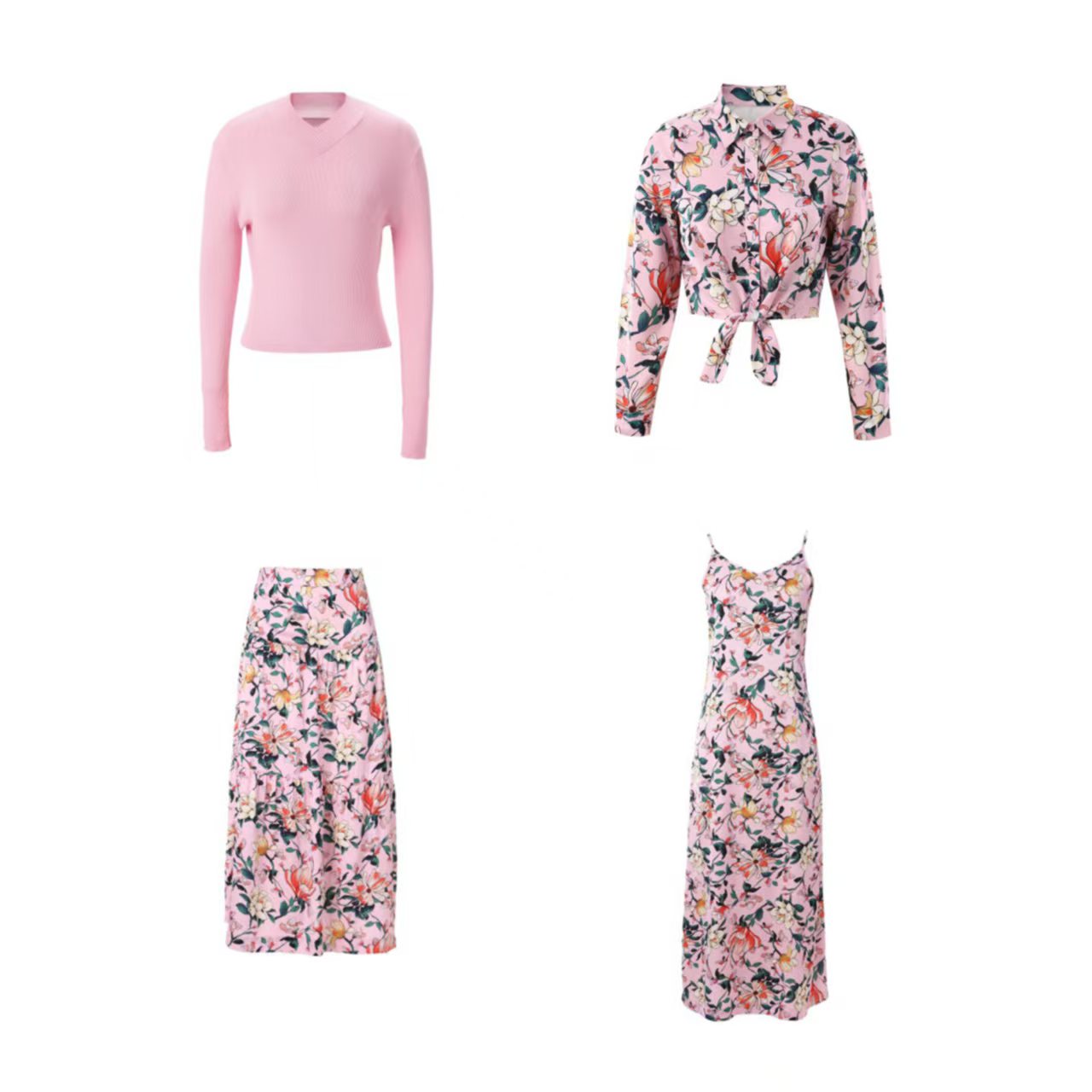 AP 2025SS – robe en Satin à fleurs pour femmes, rose clair, tricot, col en v, pull, jupe élégante pour dames
