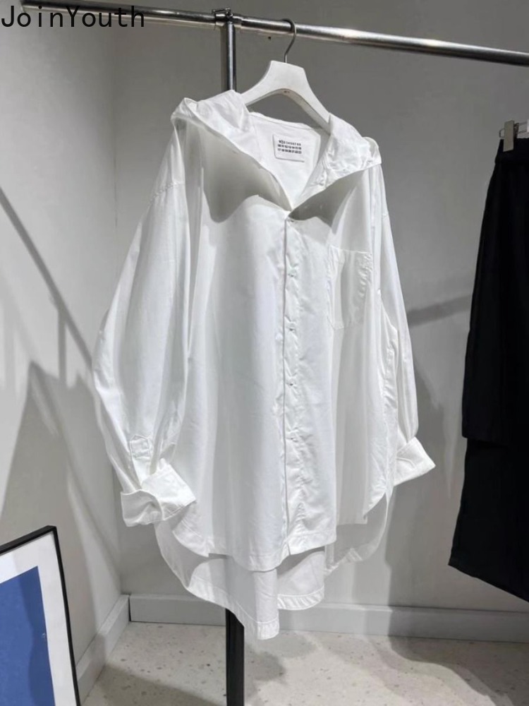 Haut pour femme Blouses surdimensionnées vêtements pour femmes 2025 Blusas Mujer De Moda chemises à capuche à manches longues décontracté mode chemisier blanc