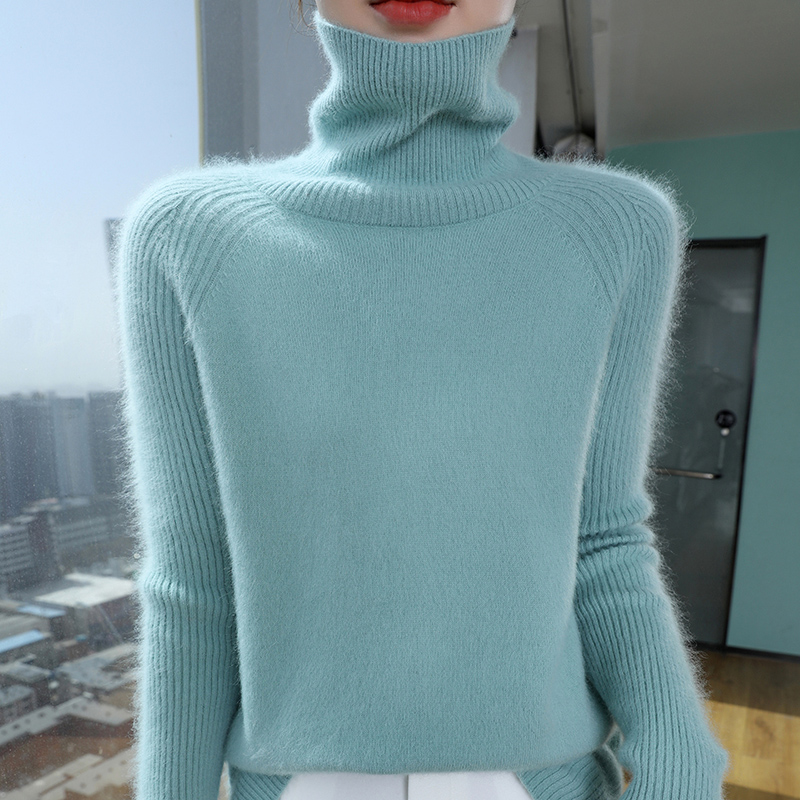 Pull en tricot pour femme automne-hiver 2025, nouveau pull en tricot à col montant en fausse fourrure de vison, ample, à manches longues, chaud, en cachemire