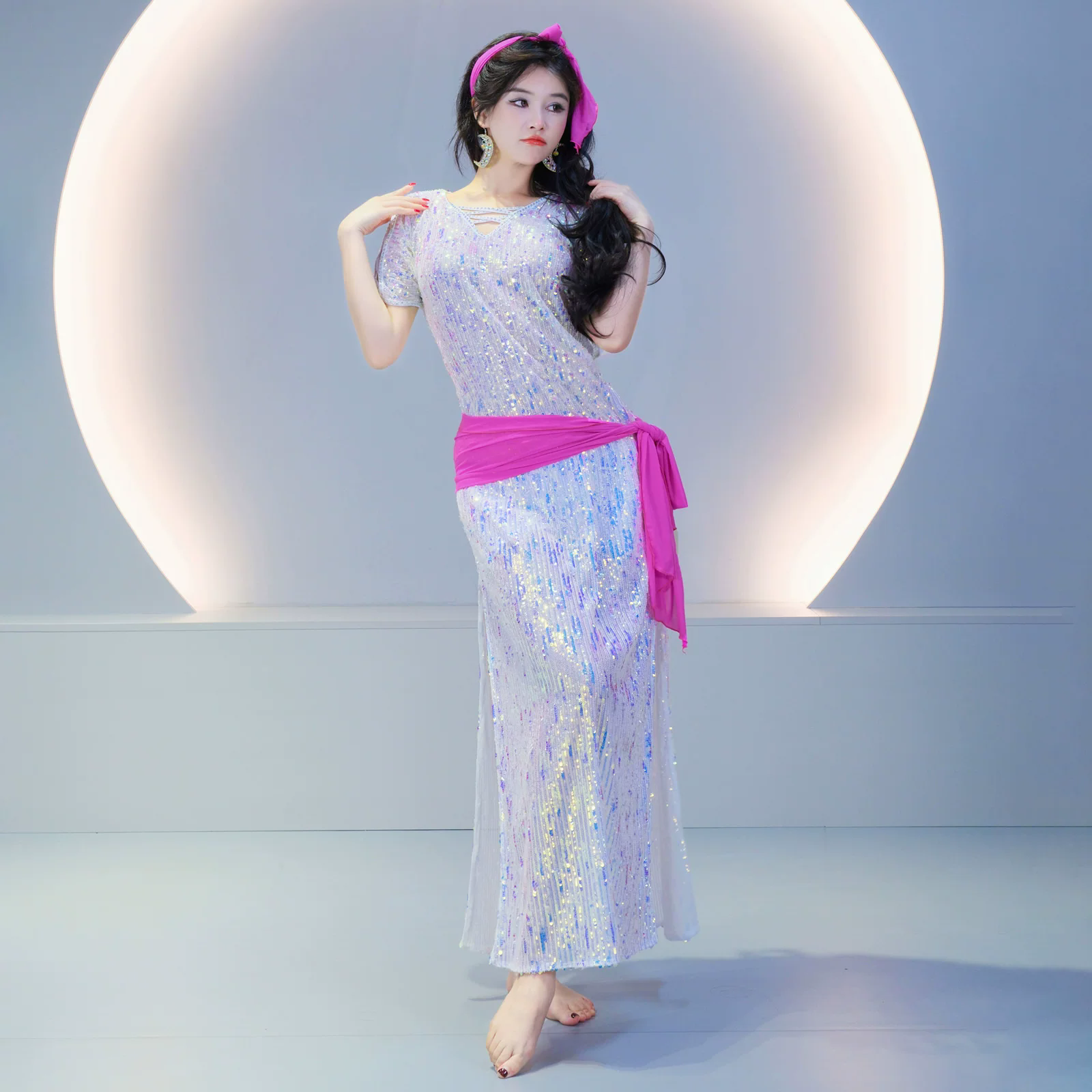 Robe de danse du ventre pour femmes, tenue de performance de groupe, robe Baladi, tenue de danse folklorique Saidi, robe égyptienne, costume de cabaret, robe à paillettes brillantes