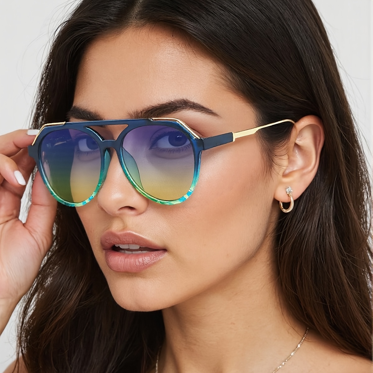 Lunettes de soleil vintage pour femmes, verres dégradés colorés, lunettes à la mode, lunettes à double pont, décoration en métal pour hommes et femmes