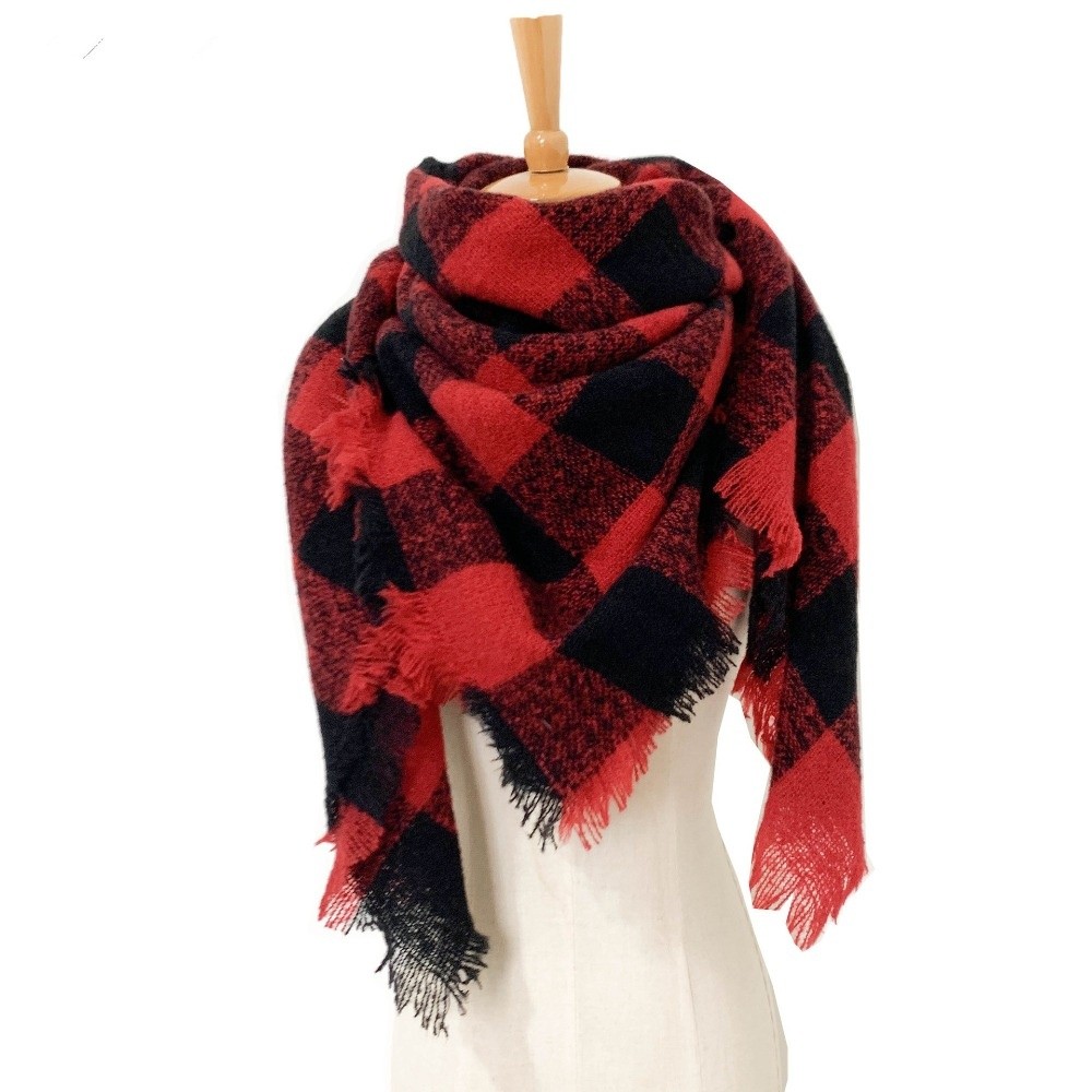 Nouvelle écharpe d'hiver en mélange de cachemire, châle triangulaire coupe-vent, écharpe épaisse et chaude à carreaux décontractée pour femmes