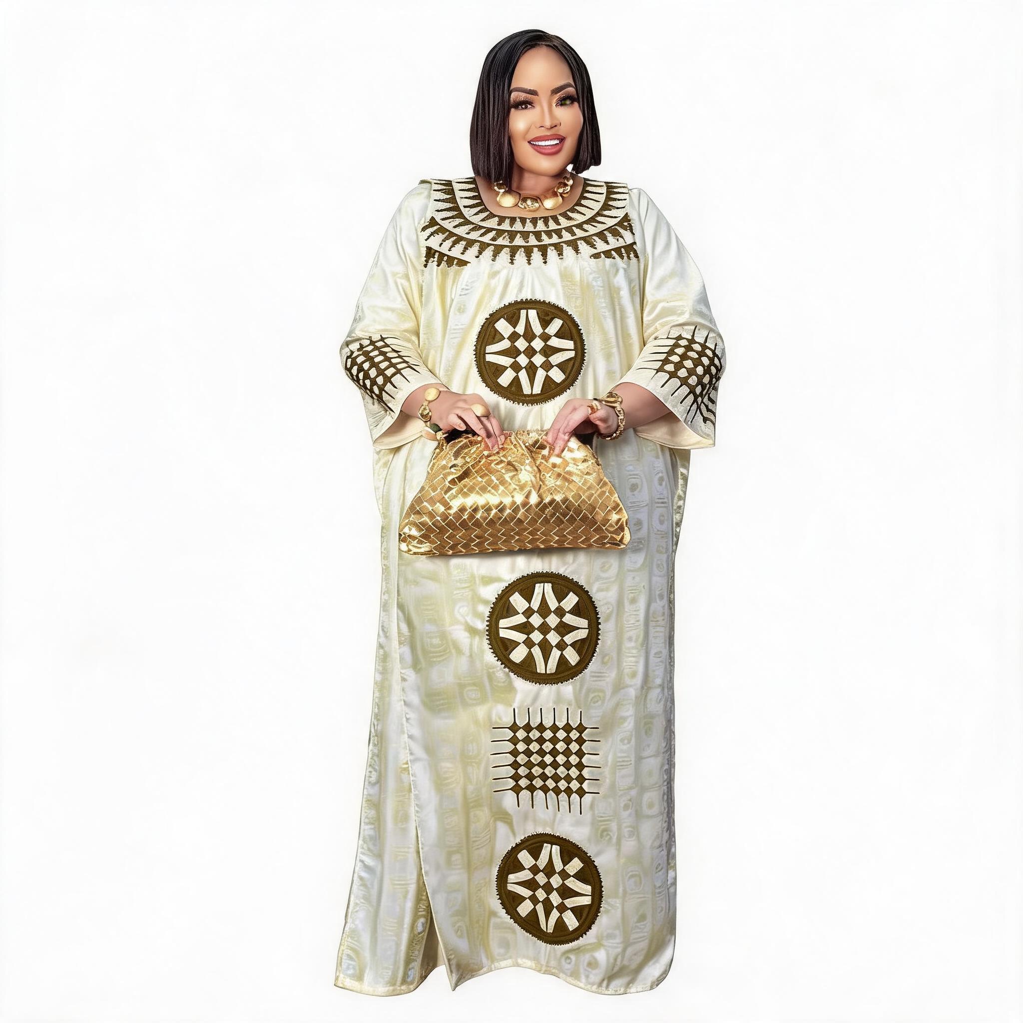 Robes africaines pour femmes grande taille, robe longue avec écharpe, design brodé Bazin Riche
