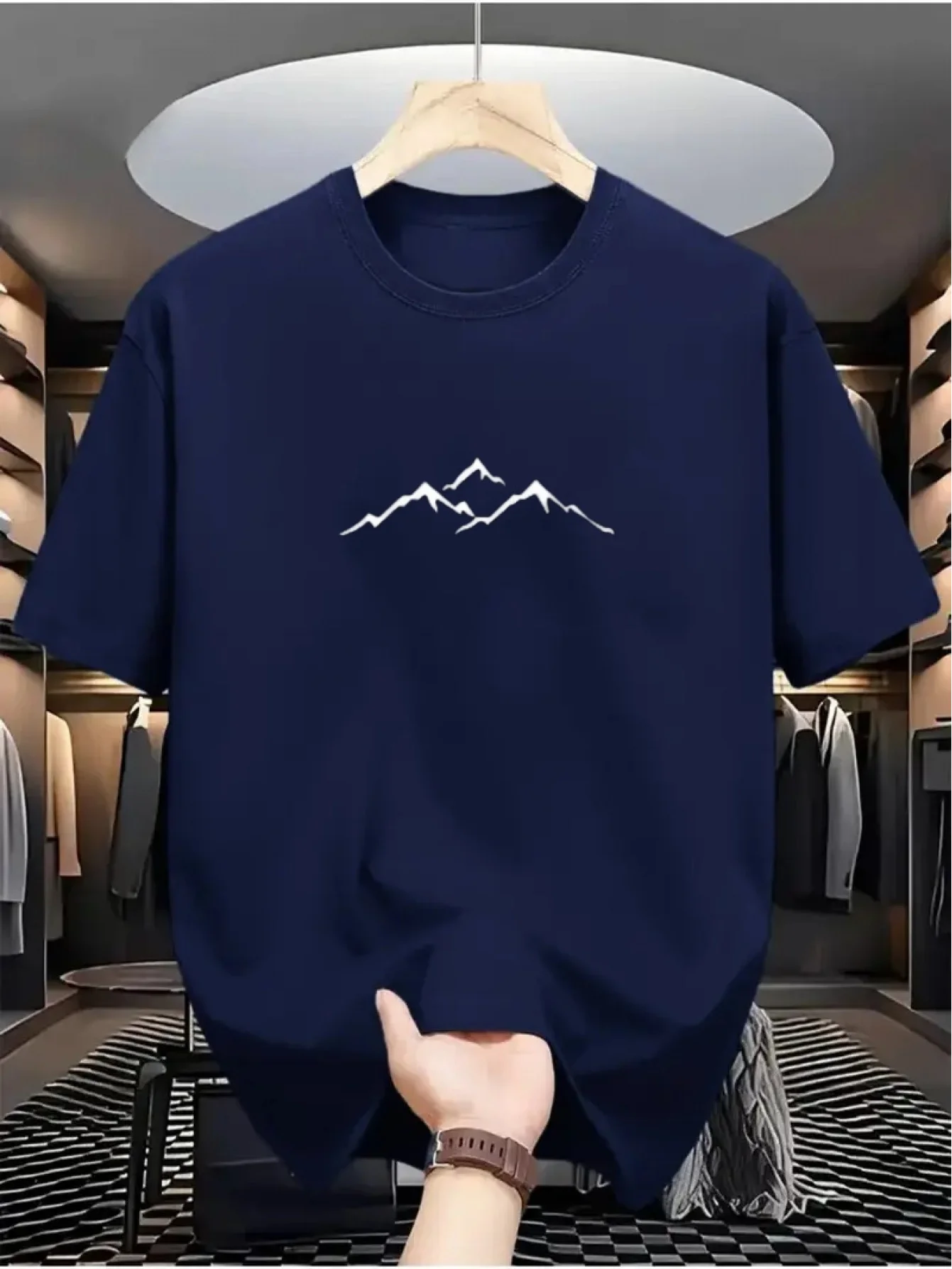 T-shirt d'été pour homme avec motif montagne, col rond décontracté, élégant pour le quotidien, simple et doux