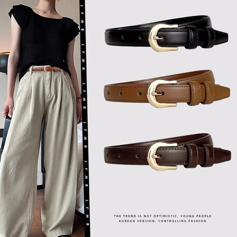 Ceinture d'été marron avec détails raffinés pour pantalon western, simple et polyvalente, accessoire de mode