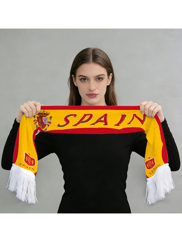 Écharpe de supporter de football 140x15cm en flanelle imprimée Argentine Brésil Portugal France Espagne Canada USA avec pompons