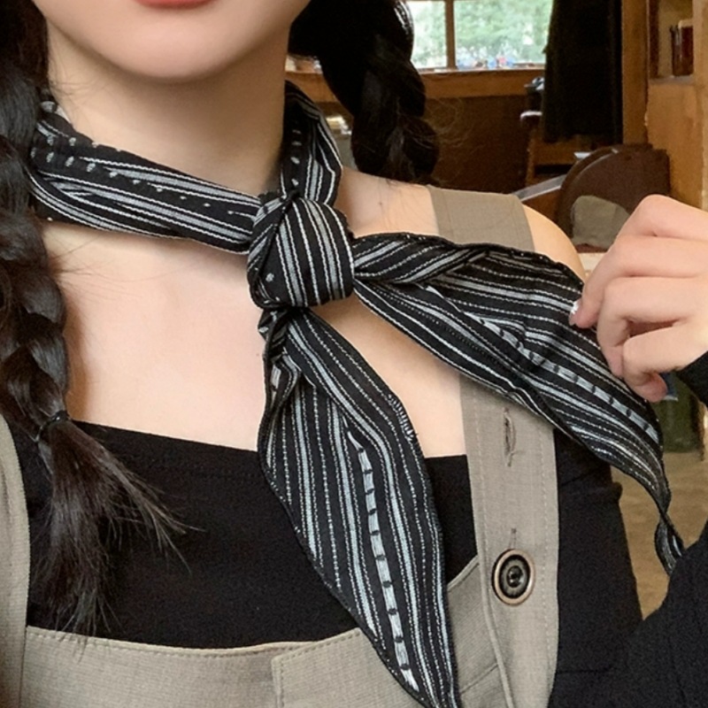 Femmes Vintage Floral rayé écharpe respirant coton lin mélange Triangle cou foulard Boho Chic bandeau et collier écharpe
