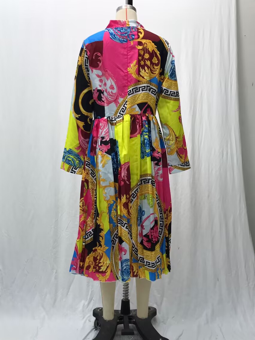 Robes pour femmes, collection printemps/été 2026, nouvelles robes longues plissées à manches trois-quarts avec imprimés artistiques, vêtements pour femmes, Vestidoes