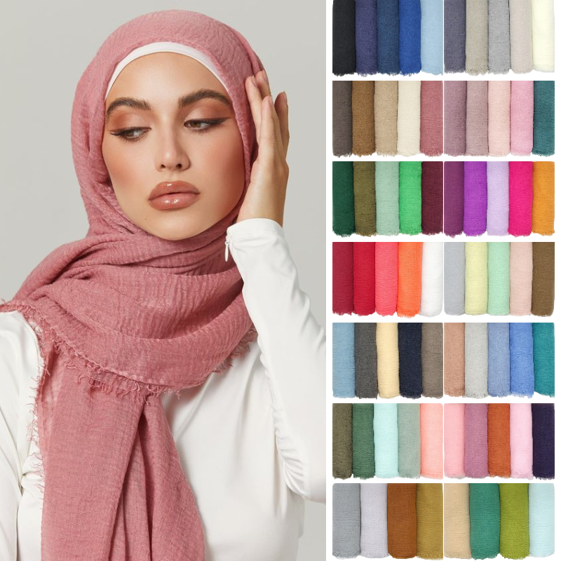 Hijab plissé uni, foulard bulle uni, turban musulman, foulard froissé pour femmes, voile, foulard ondulé, châle, foulard de tête