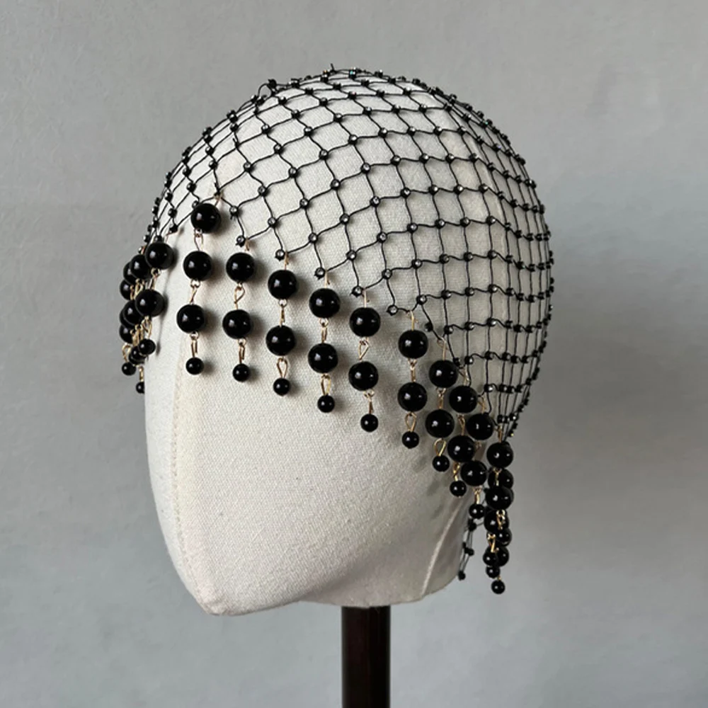 Accessoires pour cheveux en perles de mariage, bandeaux de cheveux faits à la main avec pompon, couvre-chef de luxe pour femmes