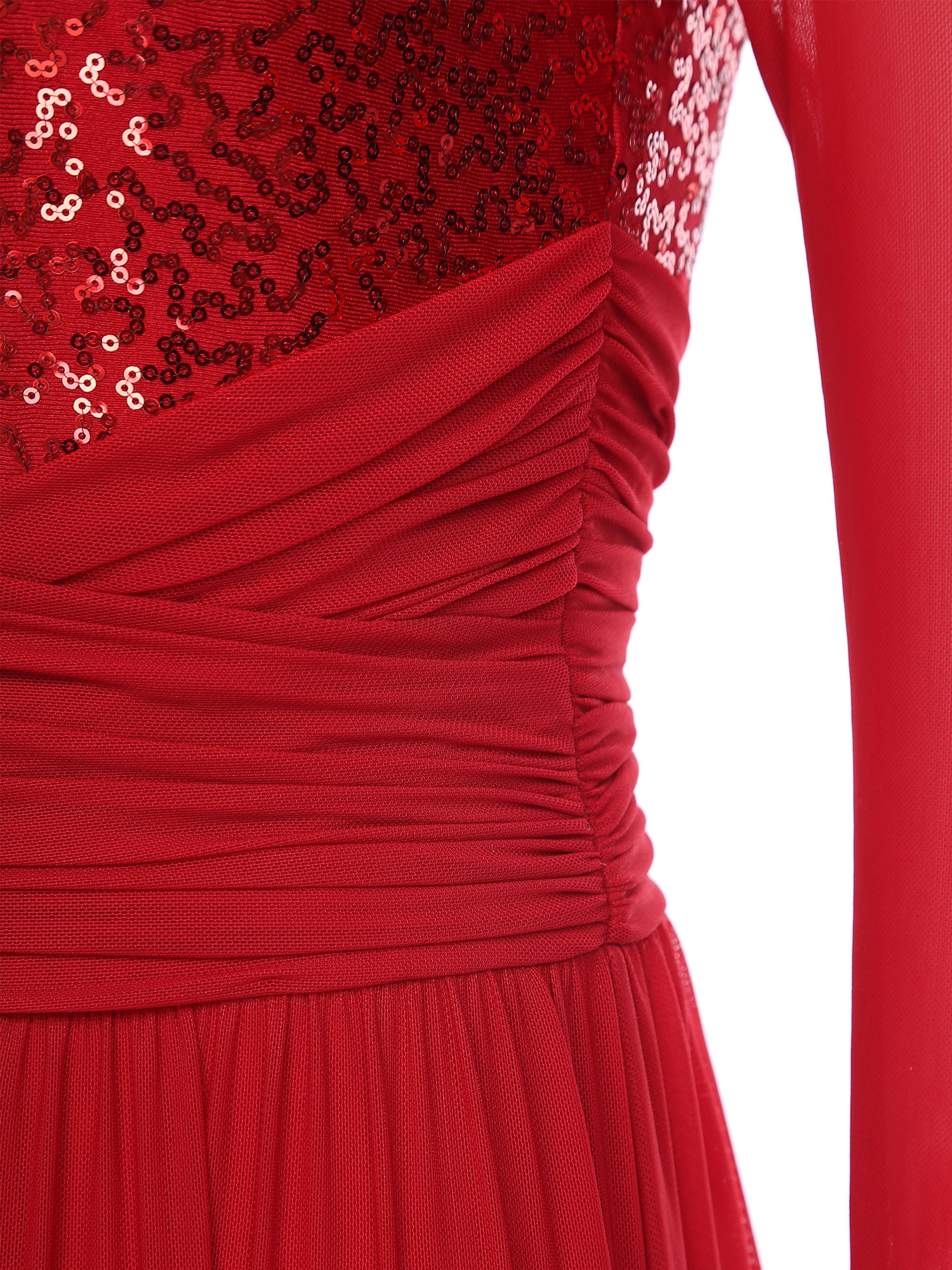 Robe de danse lyrique moderne pour femmes, paillettes, manches longues, maille, Tulle, Maxi, longue, Ballet, gymnastique, Costume de danse contemporaine