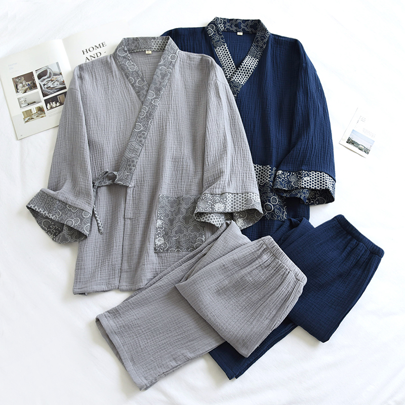 Ensemble de kimono japonais en coton, pyjama deux pièces pour couple, yukata ample, vêtements de nuit pour homme et femme, vêtements de maison