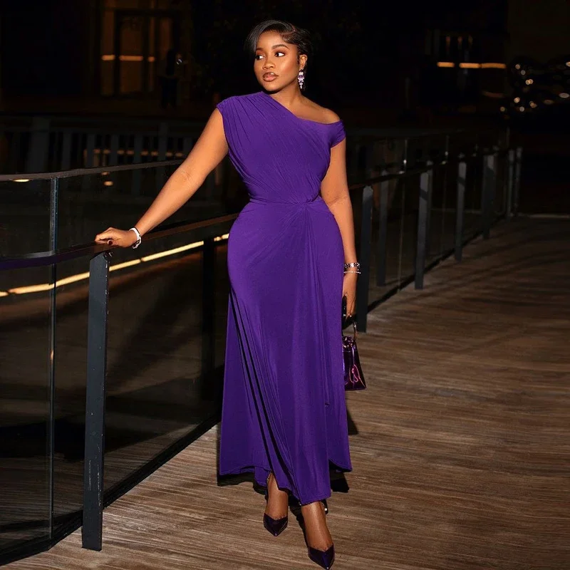 Robe longue moulante à ourlet large, tenue de soirée violette sexy à la mode africaine