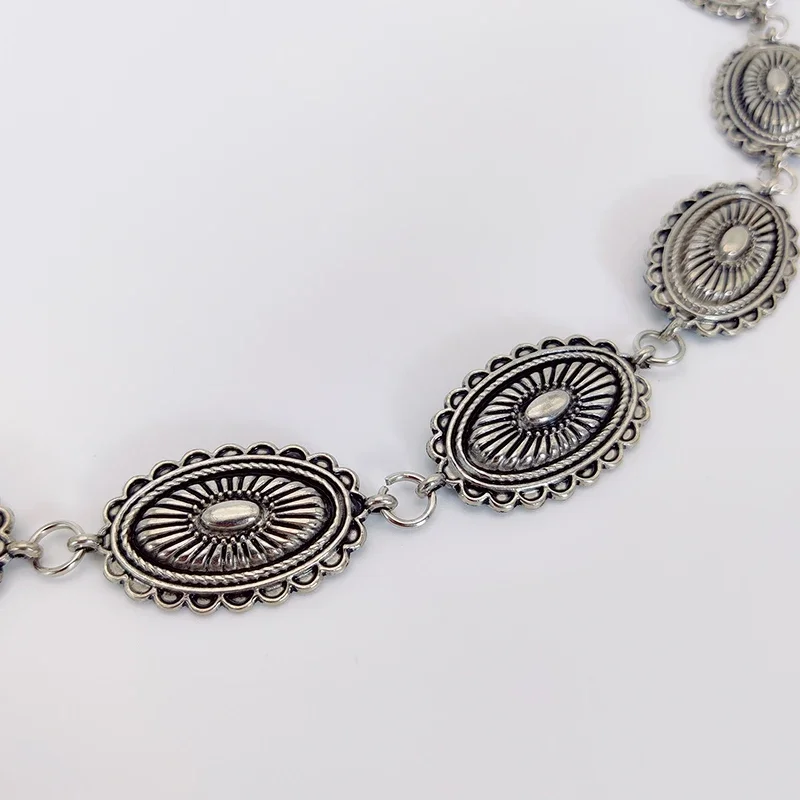 Accessoires de chaîne de taille de style ethnique, ceinture polyvalente bohème, robe haut de gamme avec ceinture en métal rétro pour femmes